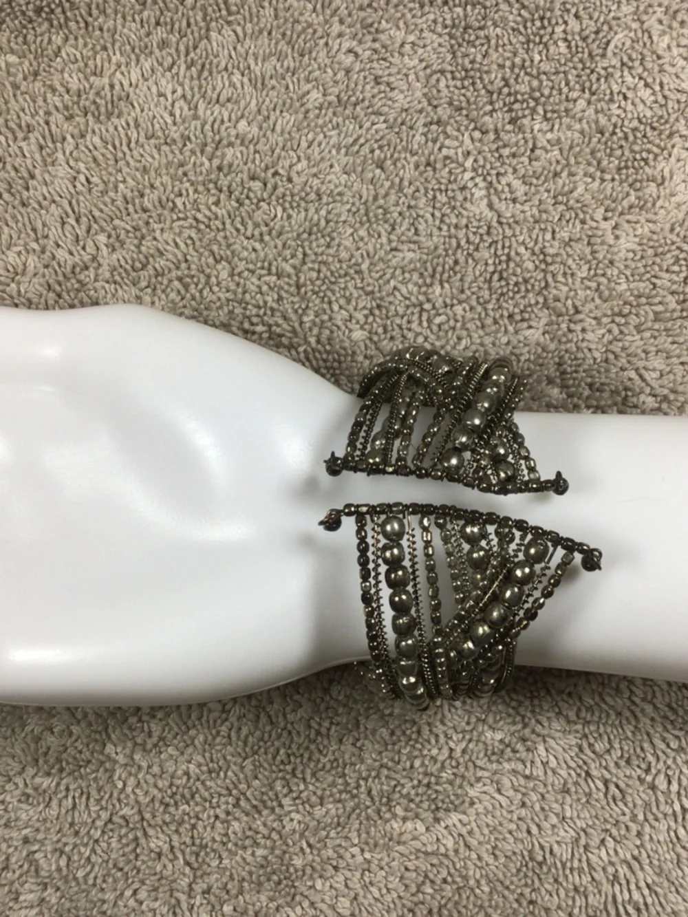 vintage-style metallic multi-strand bead cuff bracelet